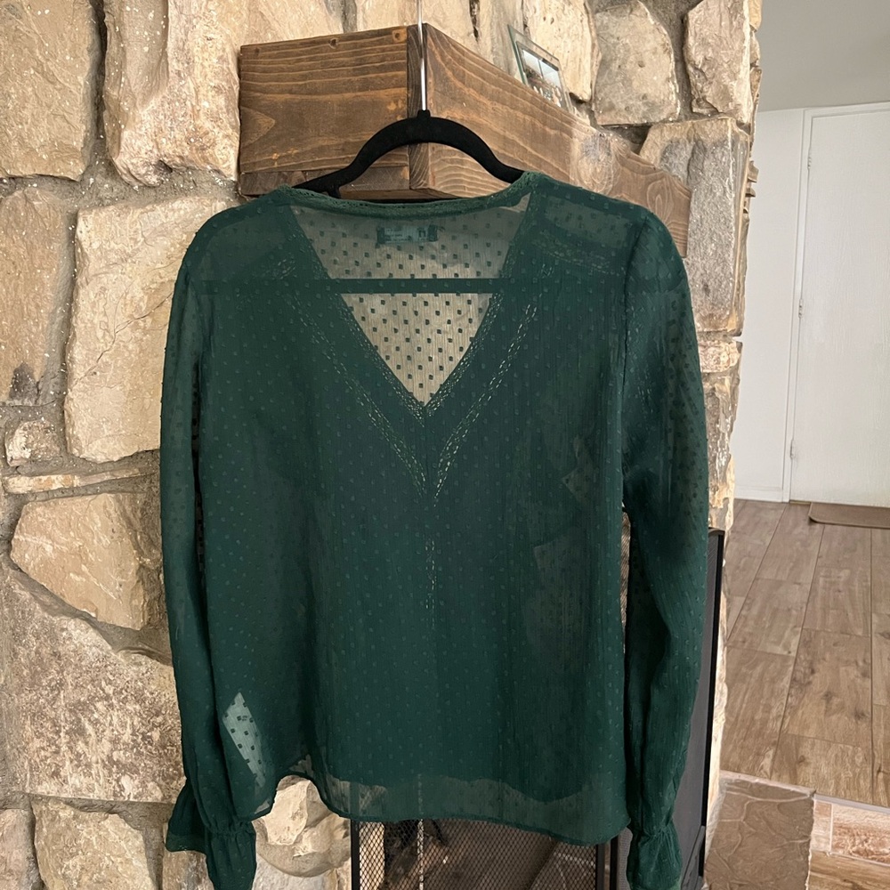 Zara Dark Green Sheer Blouse